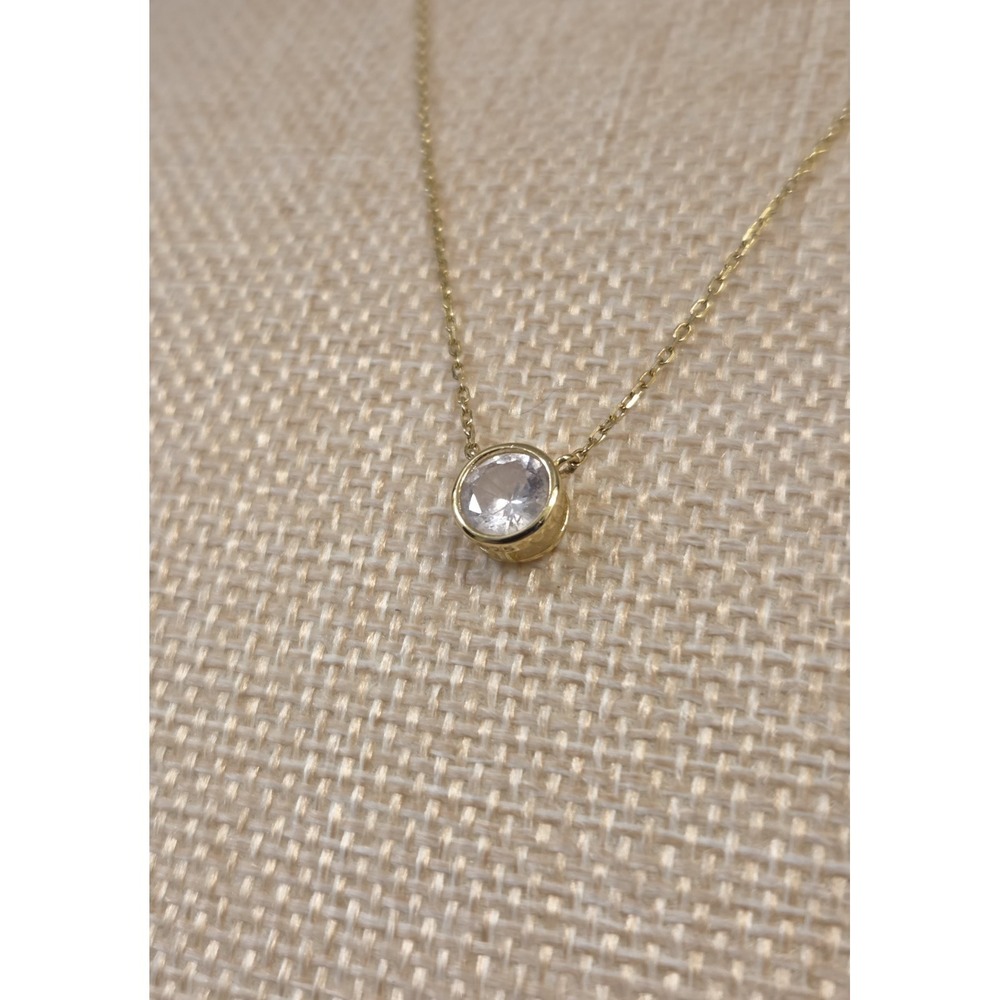 Brilliant Sterling Silver Gold Tone & 2 Carat CZ Pendant Necklace 16"-18" - Picture 3 of 6